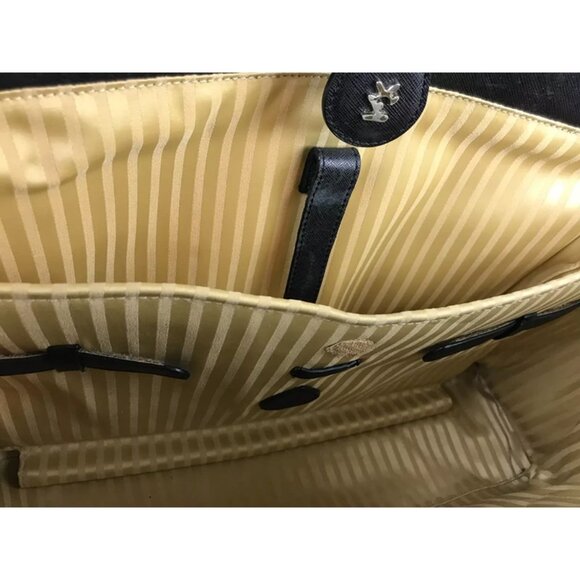 Moonsus Womens Black Beige Lined Leather Inner Pockets Laptop Bag - Picture 7 of 9